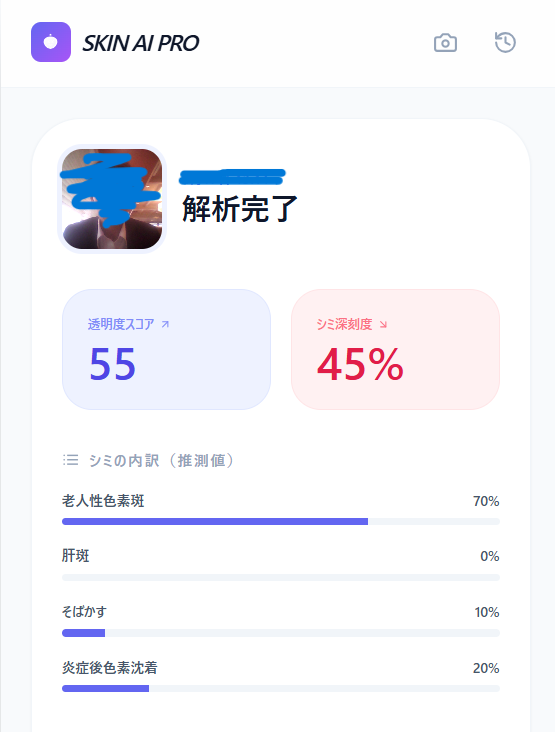 AI肌解析の画面
